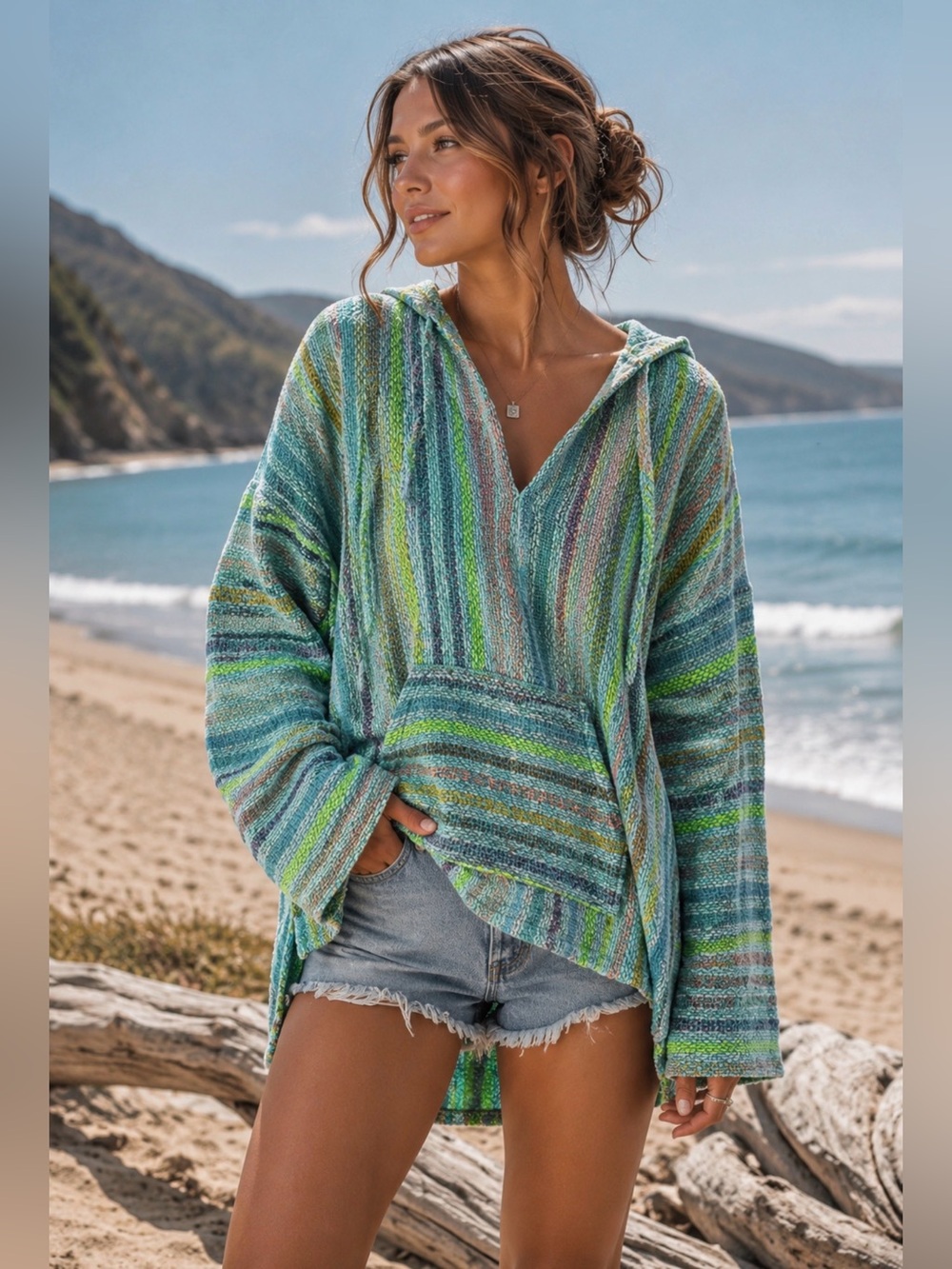 Blue and Green Striped Sweatshirt Relaxed Fit
